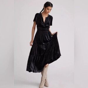 NWOT Anthropologie The Somerset Maxi Dress Velvet Edition Tiered In Black Sz 16